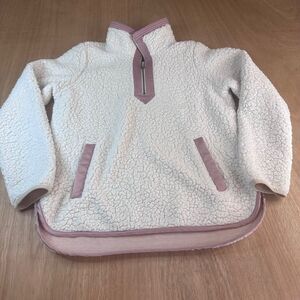 Abercrombie & Fitch Sherpa Fleece Pullover White/Pink Women’s M Cozy Half Zip